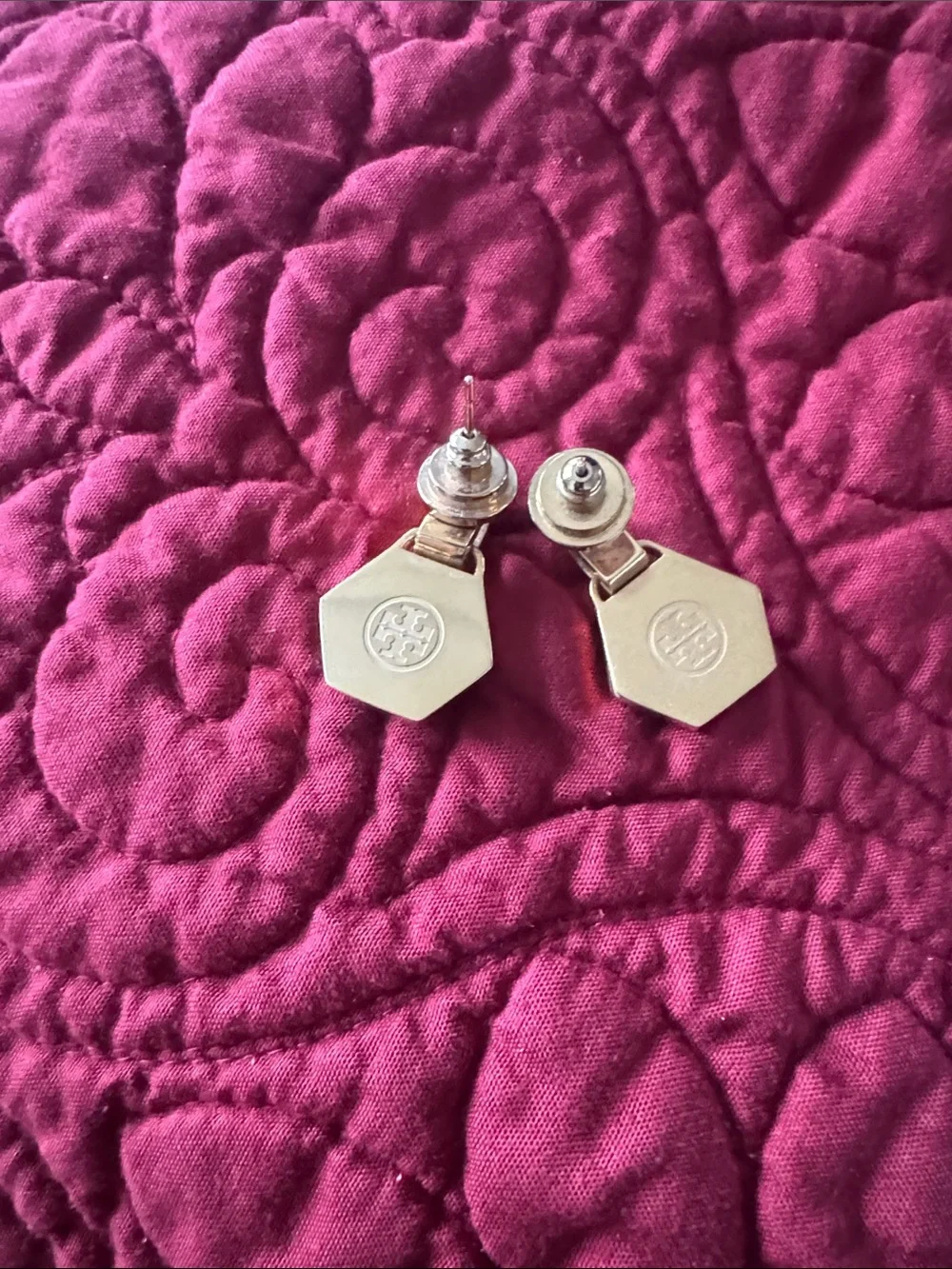 Tory Burch Gold-Tone Hexagon Drop Earrings with Mother of Pearl Inlay